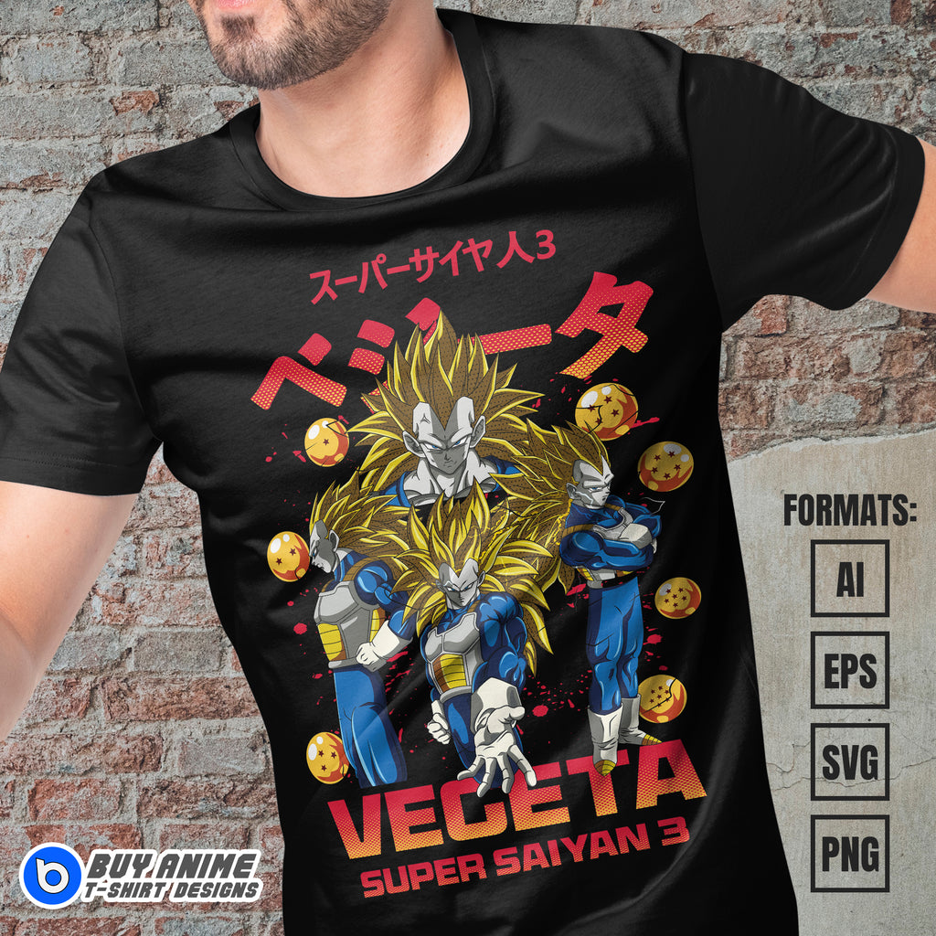 Premium Vegeta Super Saiyan 3 Dragon Ball Anime Vector T-shirt Design Template