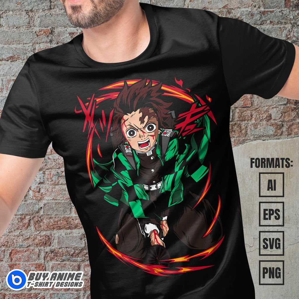 Premium Tanjiro Kamado Demon Slayer Anime Vector T-shirt Design Template #16