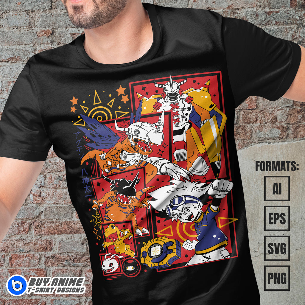 Premium Agumon x Tai Digimon Anime Vector T-shirt Design Template