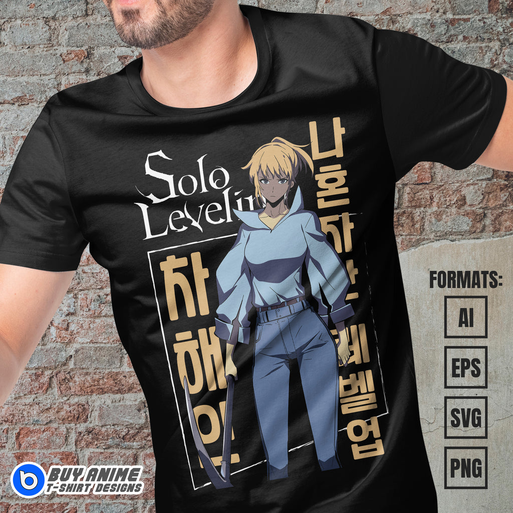 Premium Cha Hae-In Solo Leveling Anime Vector T-shirt Design Template