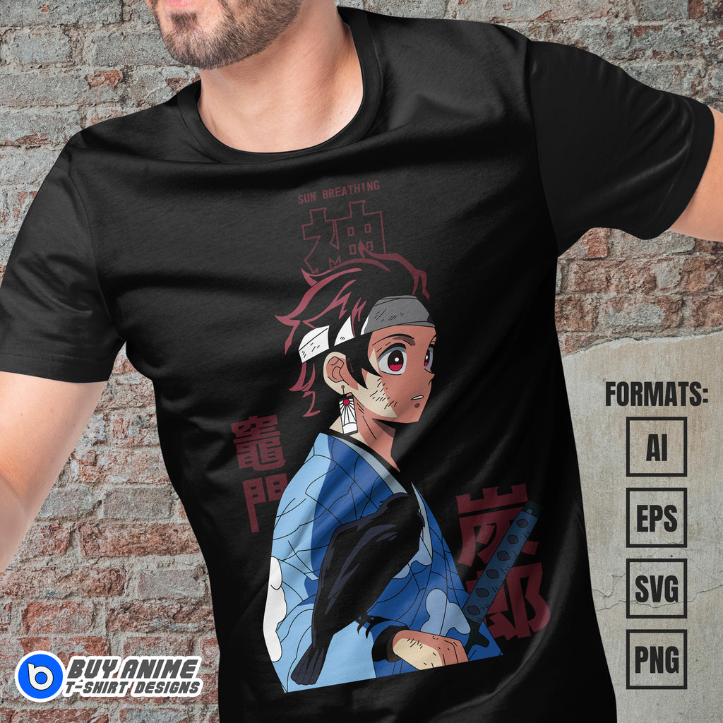 Premium Tanjiro Kamado Demon Slayer Anime Vector T-shirt Design Template #17