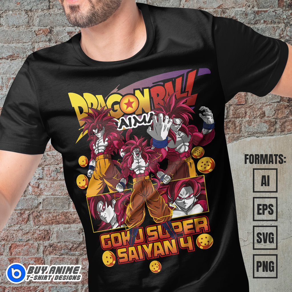 Premium Goku Super Saiyan 4 Dragon Ball Anime Vector T-shirt Design Template #7