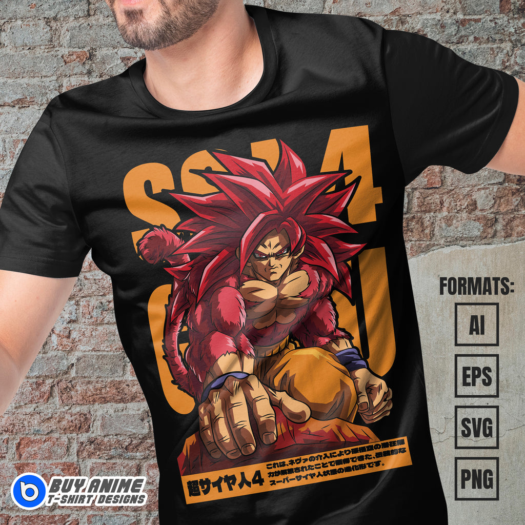 Premium Goku Super Saiyan 4 Dragon Ball Anime Vector T-shirt Design Template #8