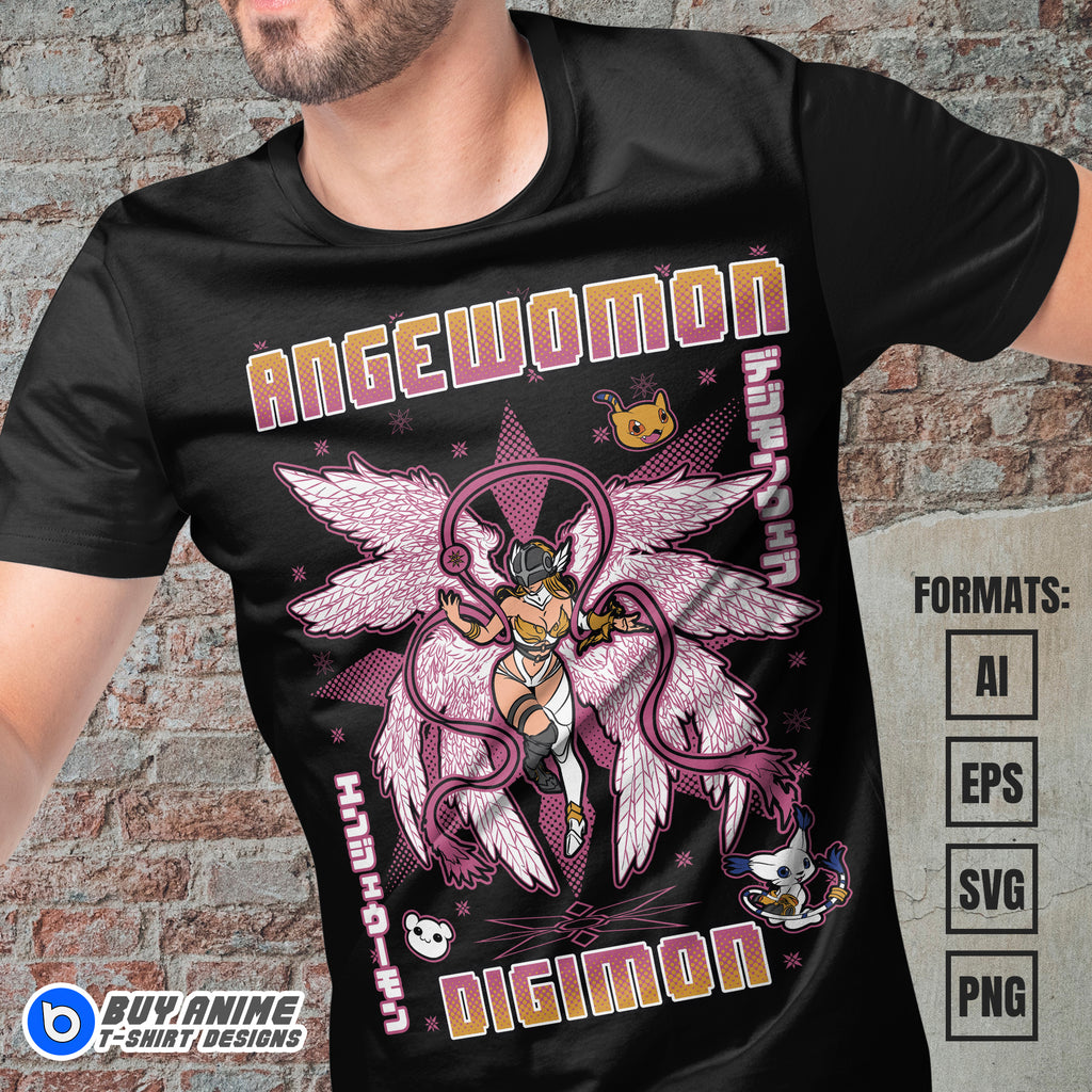 Premium Angewomon Digimon Anime Vector T-shirt Design Template #5