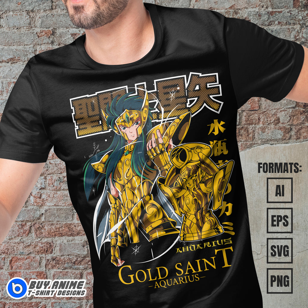 Premium Aquarius Camus Saint Seiya Anime Vector T-shirt Design Template