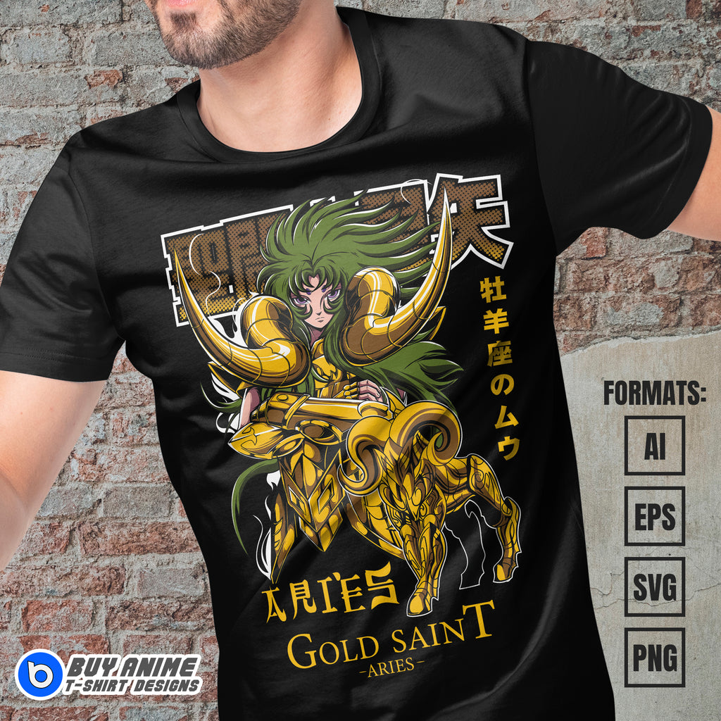 Premium Aries Shion Saint Seiya Anime Vector T-shirt Design Template