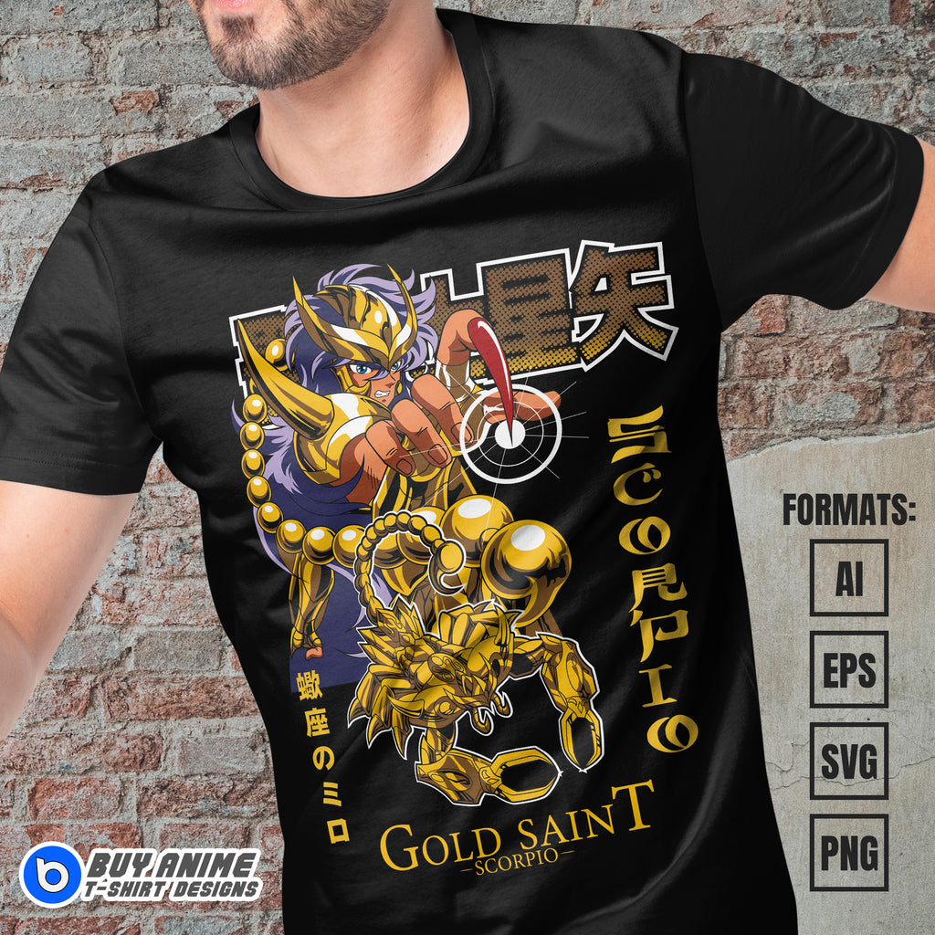 Premium Scorpio Milo Saint Seiya Anime Vector T-shirt Design Template