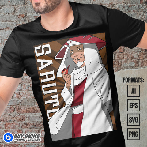 Premium Hiruzen Sarutobi Naruto Anime Vector T-shirt Design Template