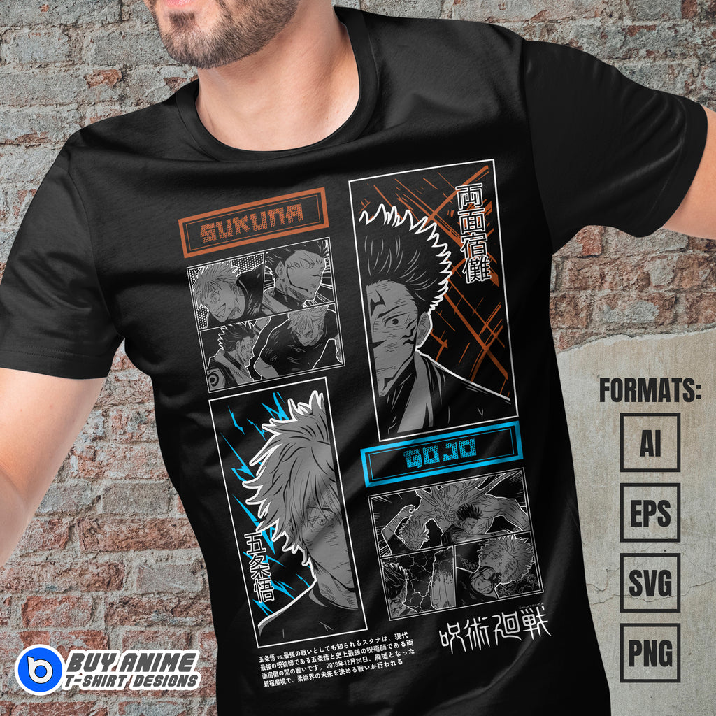 Premium Gojo x Sukuna Jujutsu Kaisen Anime Vector T-shirt Design Template #2