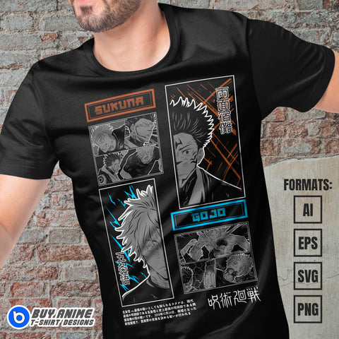 Premium Gojo x Sukuna Jujutsu Kaisen Anime Vector T-shirt Design Template #2