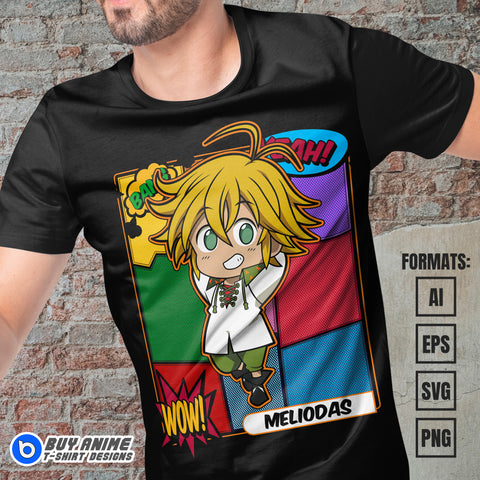 Premium Meliodas Chibi The Seven Deadly Sins Anime Vector T-shirt Design Template