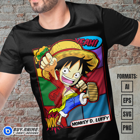 Premium Monkey D Luffy Chibi One Piece Anime Vector T-shirt Design Template