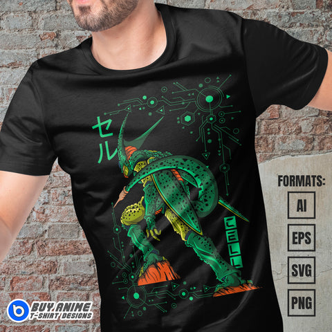 Premium Cell Dragon Ball Anime Vector T-shirt Design Template #7