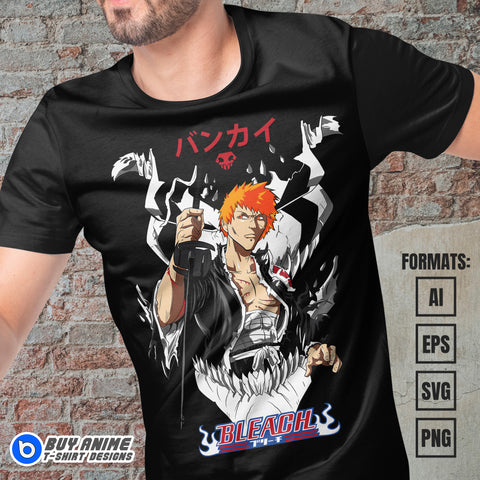 Premium Ichigo Kurosaki Bleach Anime Vector T-shirt Design Template #23