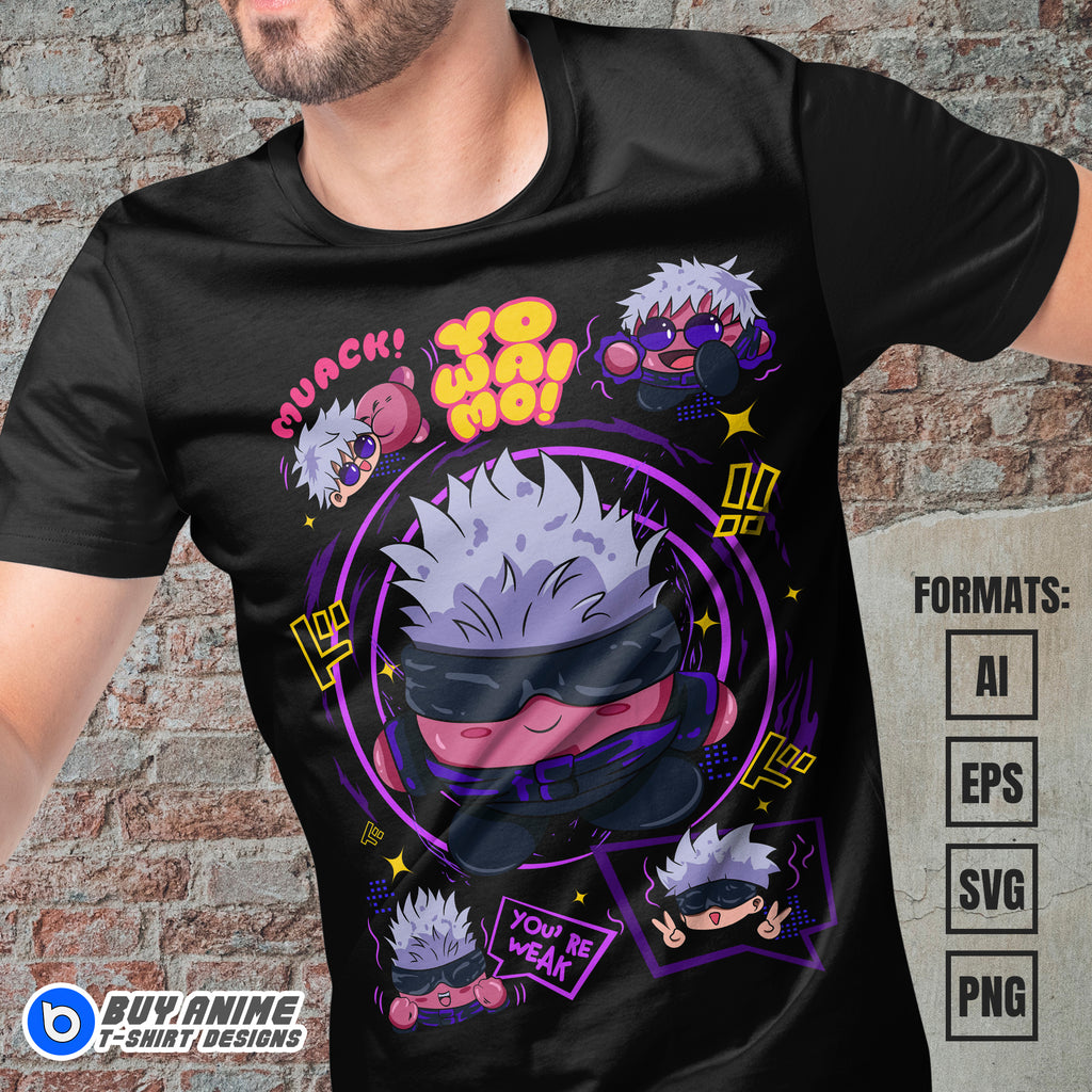 Premium Satoru Gojo x Kirby Jujutsu Kaisen Anime Vector T-shirt Design Template