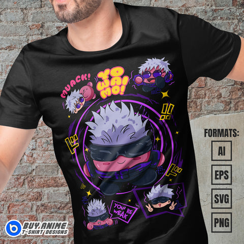 Premium Satoru Gojo x Kirby Jujutsu Kaisen Anime Vector T-shirt Design Template