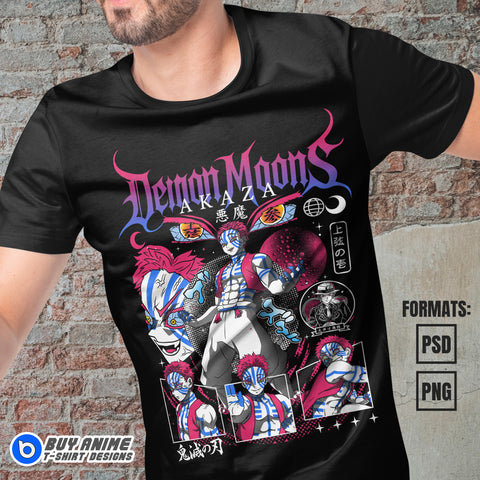 Premium Akaza Demon Slayer Anime Vector T-shirt Design Template #4