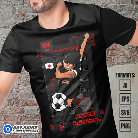Premium Kojiro Hyuga Captain Tsubasa Anime Vector T-shirt Design Template
