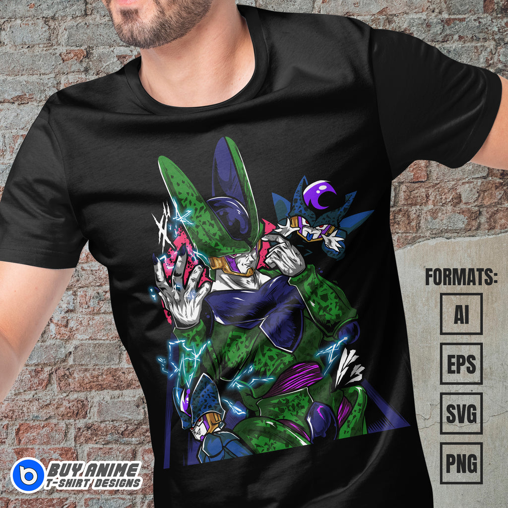 Premium Cell x Cell Jr Dragon Ball Anime Vector T-shirt Design Template