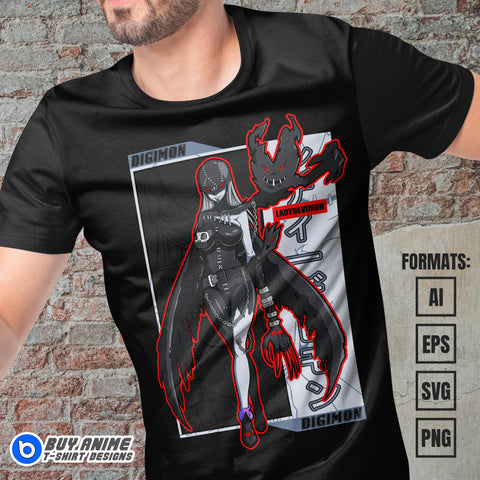Premium Ladydevimon Digimon Anime Vector T-shirt Design Template