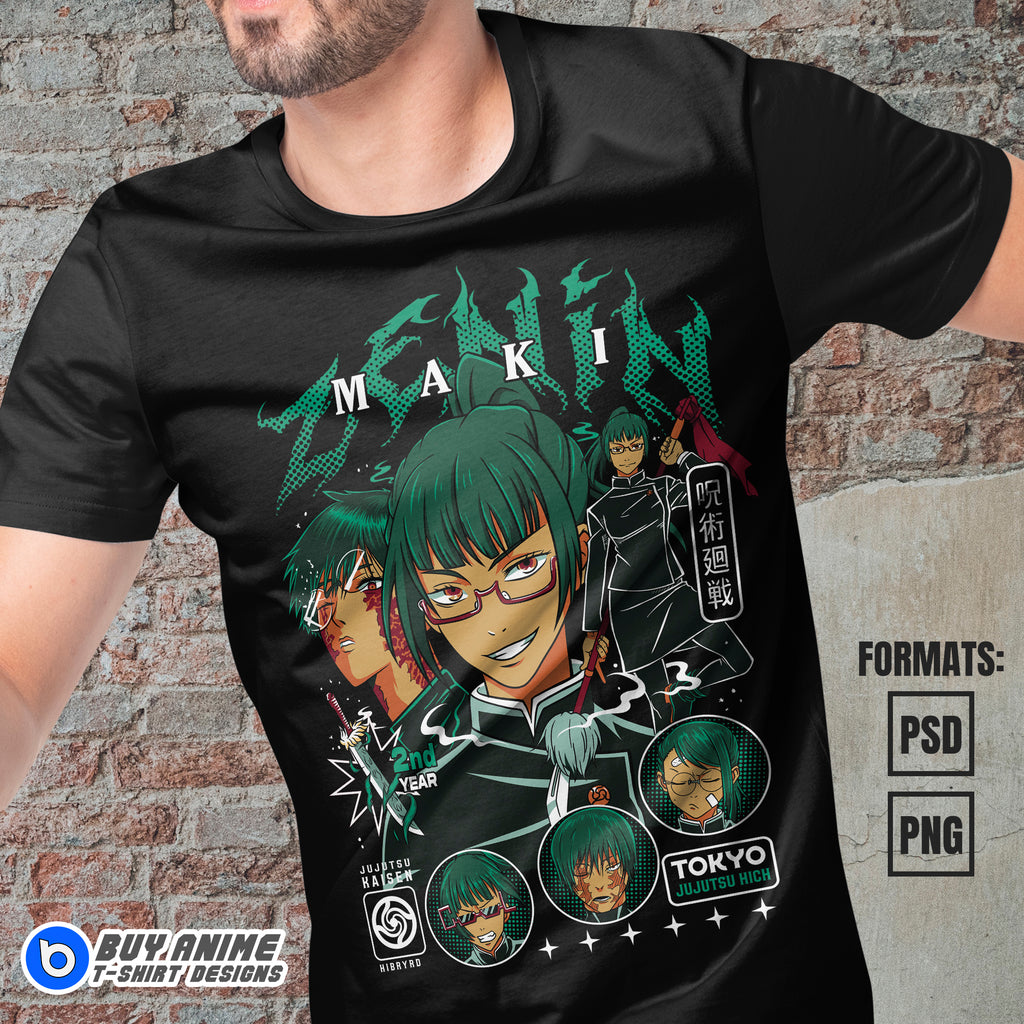 Premium Maki Jujutsu Kaisen Anime Vector T-shirt Design Template #3