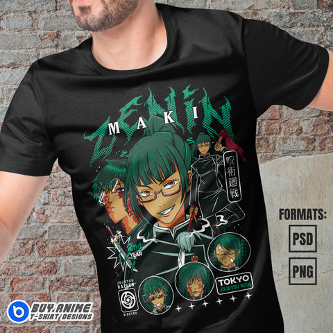 Premium Maki Jujutsu Kaisen Anime Vector T-shirt Design Template #3