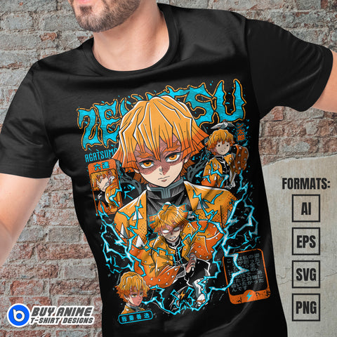 Premium Zenitsu Demon Slayer Anime Vector T-shirt Design Template #10