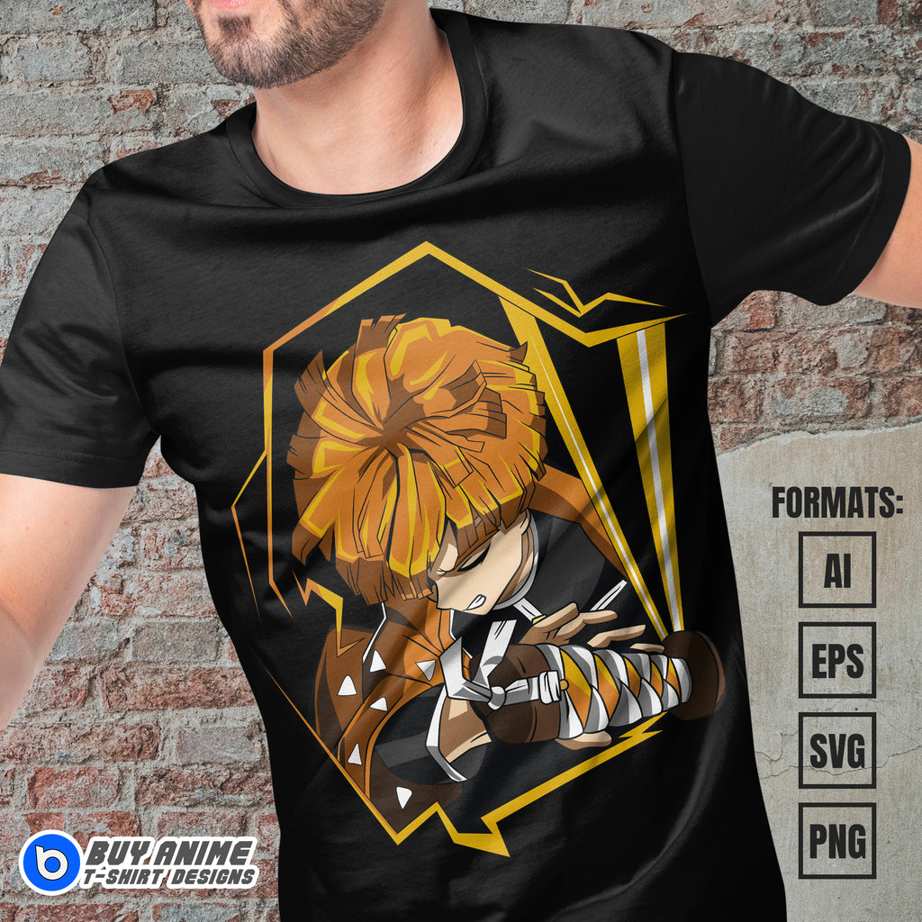 Premium Zenitsu Demon Slayer Anime Vector T-shirt Design Template #11