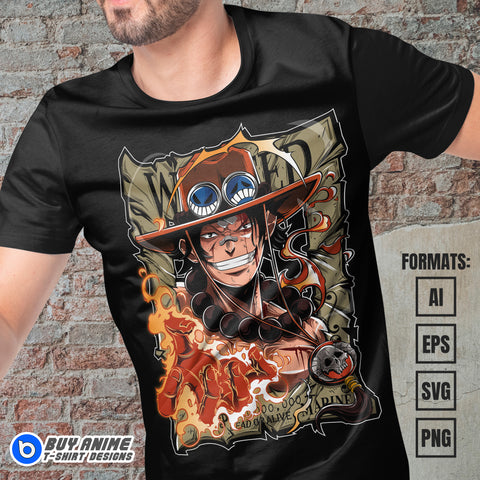 Premium Portgas D Ace One Piece Anime Vector T-shirt Design Template #7