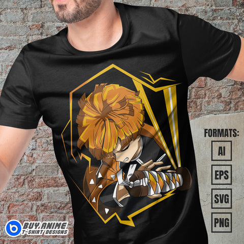 Premium Zenitsu Demon Slayer Anime Vector T-shirt Design Template #11