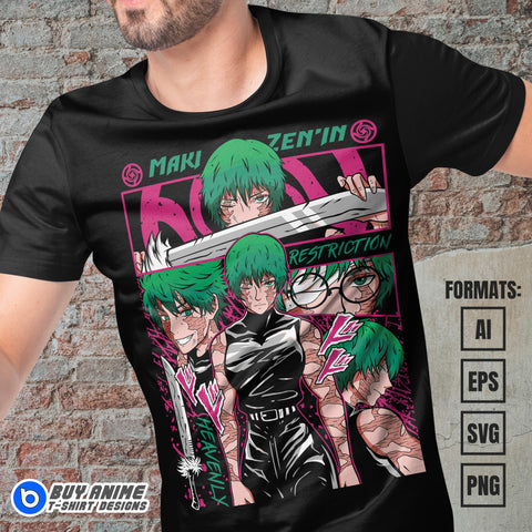 Premium Maki Jujutsu Kaisen Anime Vector T-shirt Design Template #4