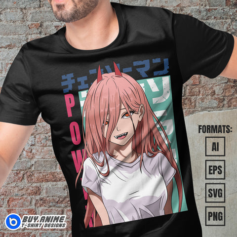 Premium Power Chainsaw Man Anime Vector T-shirt Design Template #12