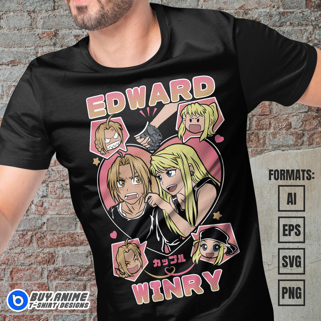 Premium Edward x Winry Fullmetal Alchemist Anime Vector T-shirt Design Template