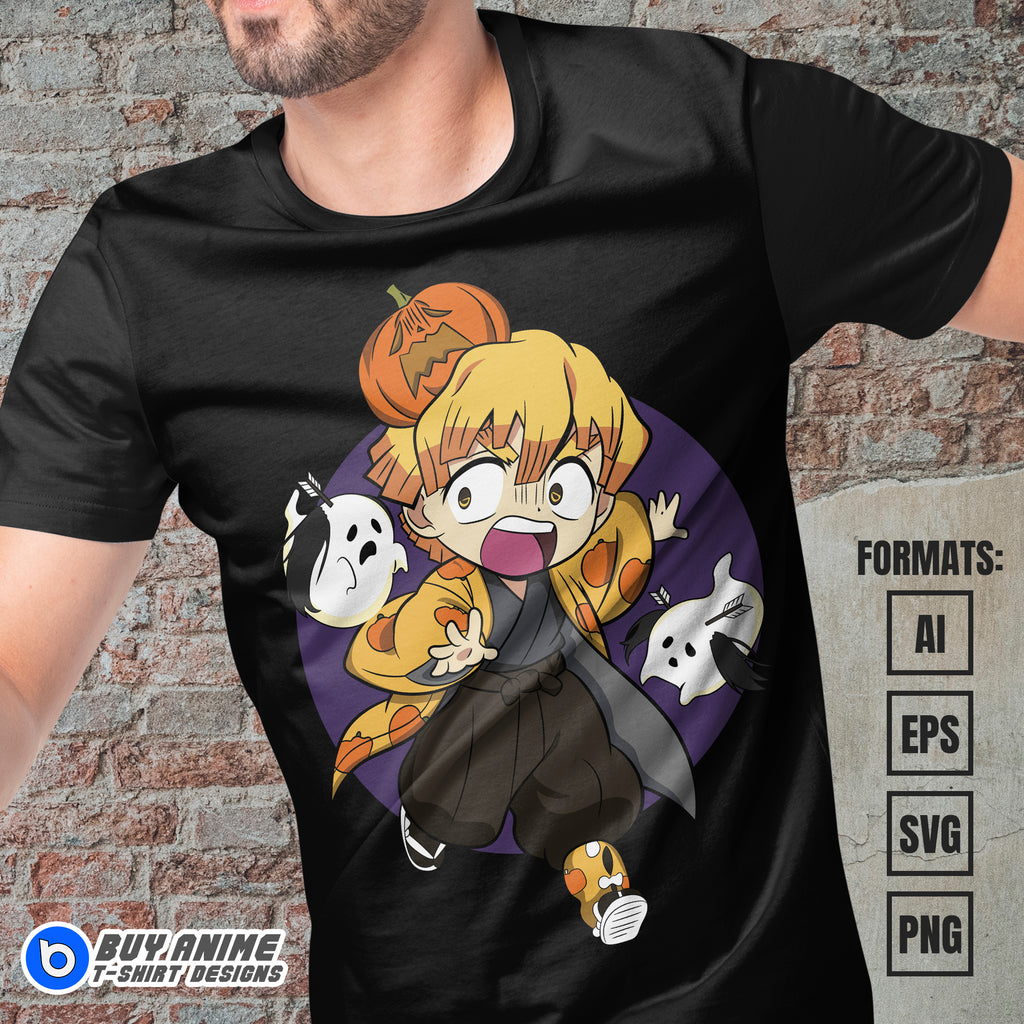 Premium Zenitsu Halloween Demon Slayer Anime Vector T-shirt Design Template