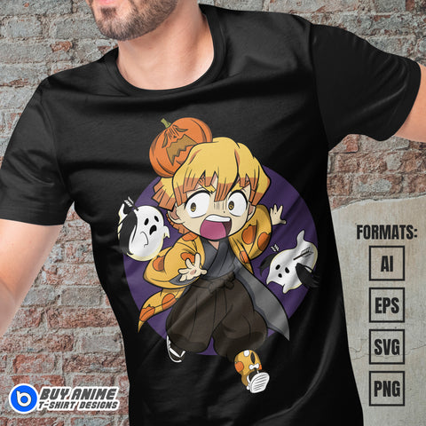 Premium Zenitsu Halloween Demon Slayer Anime Vector T-shirt Design Template