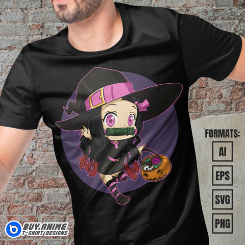Premium Nezuko Halloween Demon Slayer Anime Vector T-shirt Design Template