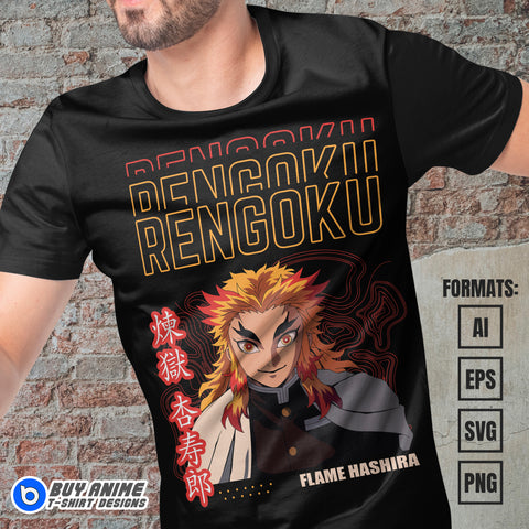 Premium Kyojuro Rengoku Demon Slayer Anime Vector T-shirt Design Template #7