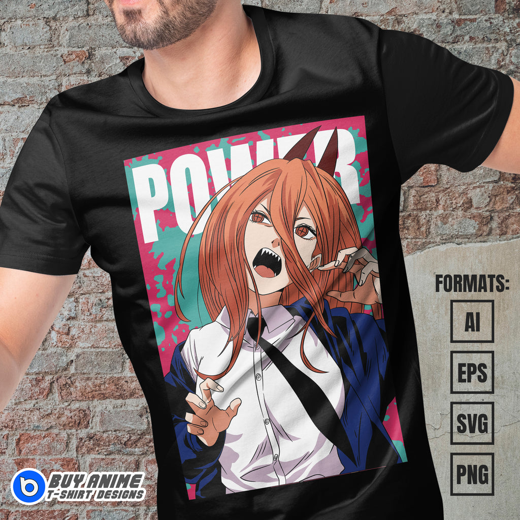 Premium Power Chainsaw Man Anime Vector T-shirt Design Template #14