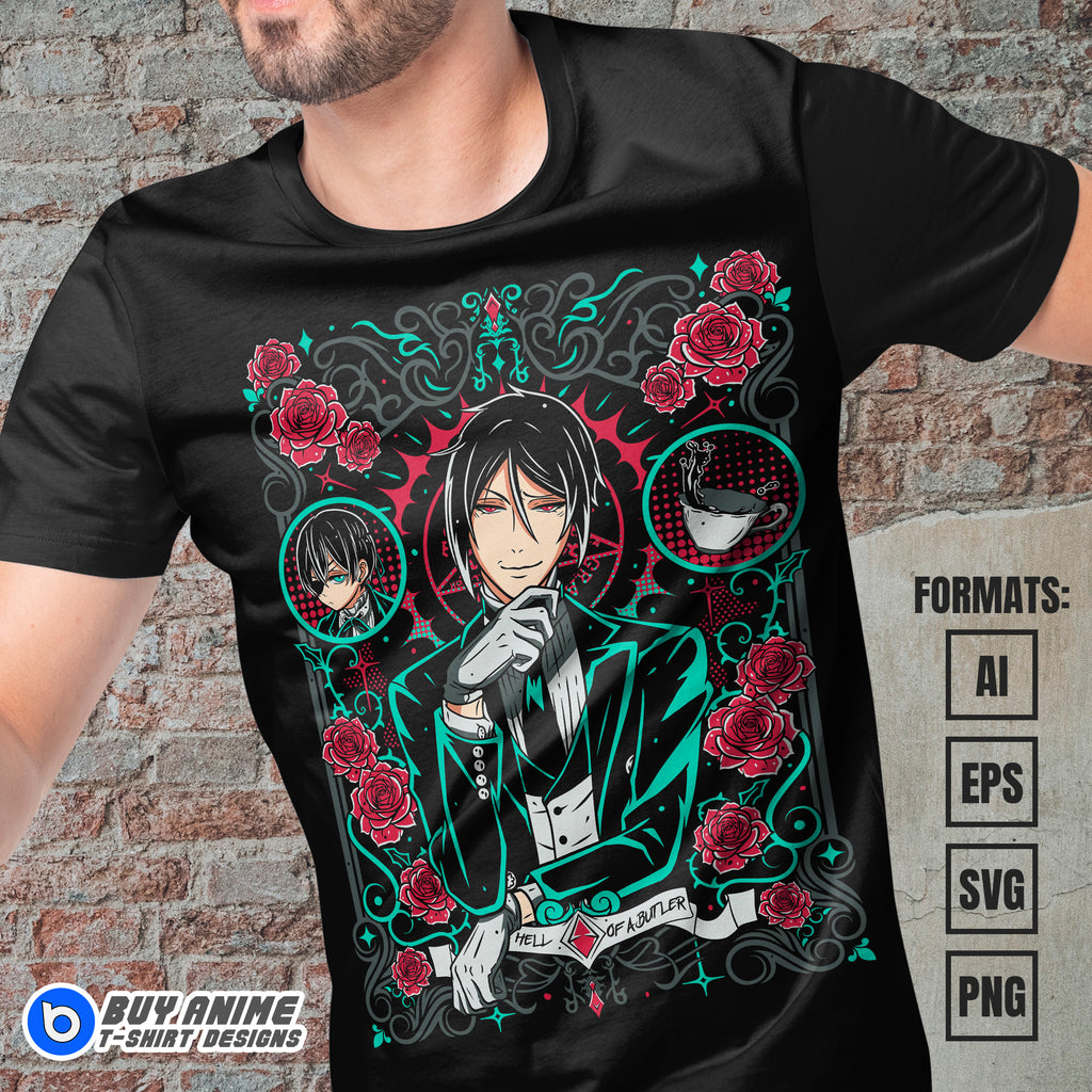 Premium Sebastian Black Butler Anime Vector T-shirt Design Template
