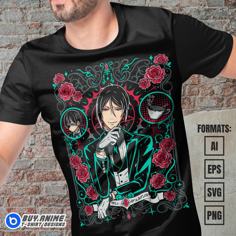Premium Sebastian Black Butler Anime Vector T-shirt Design Template