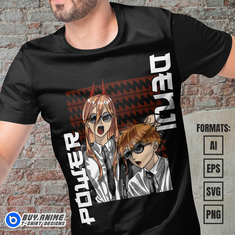 Premium Power x Denji Chainsaw Man Anime Vector T-shirt Design Template