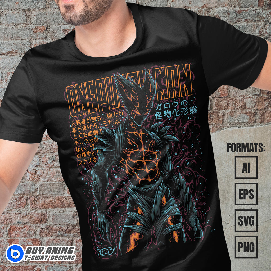Premium Garou One Punch Man Anime Vector T-shirt Design Template