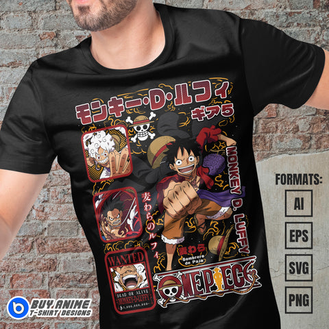 Premium Luffy One Piece Anime Vector T-shirt Design Template #33