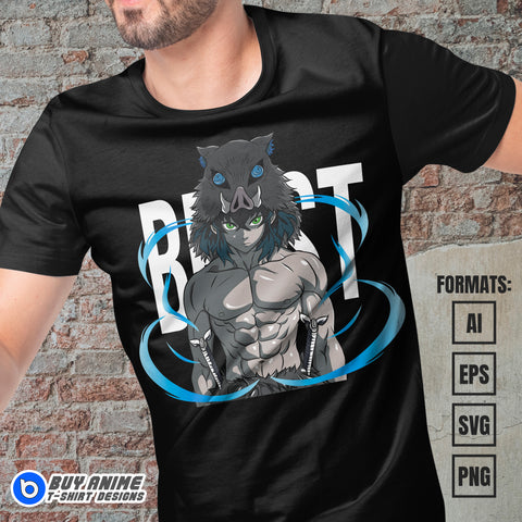 Premium Inosuke Demon Slayer Anime Vector T-shirt Design Template #14