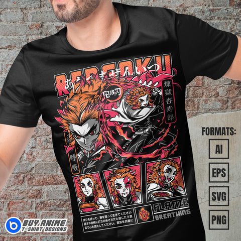 Premium Kyojuro Rengoku Demon Slayer Anime Vector T-shirt Design Template #8