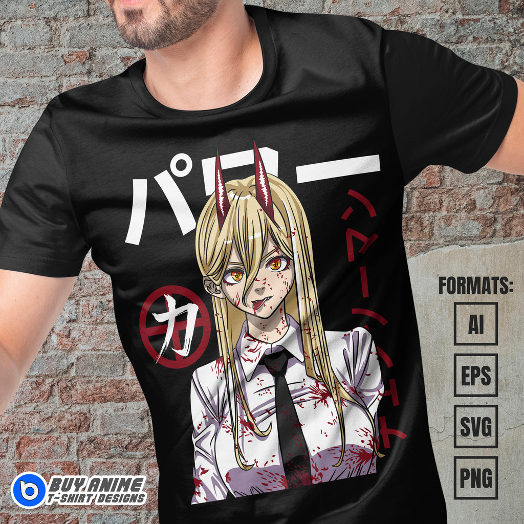 Premium Power Chainsaw Man Anime Vector T-shirt Design Template #15