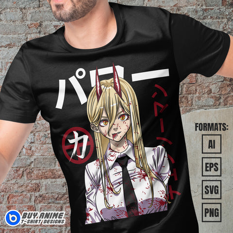 Premium Power Chainsaw Man Anime Vector T-shirt Design Template #15