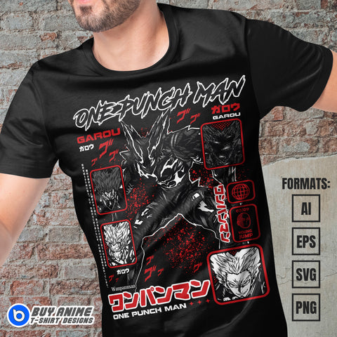 Premium Garou One Punch Man Anime Vector T-shirt Design Template #3