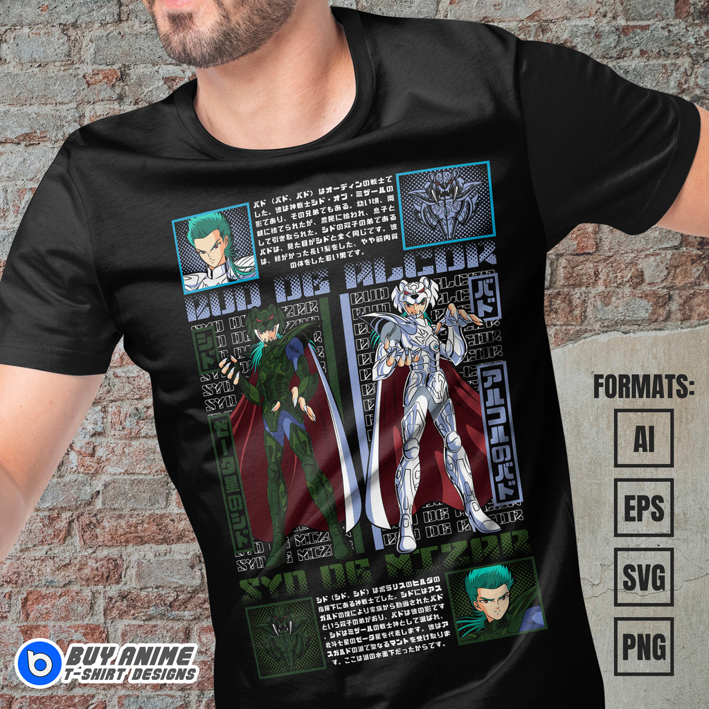 Premium Bud x Syd Saint Seiya Anime Vector T-shirt Design Template