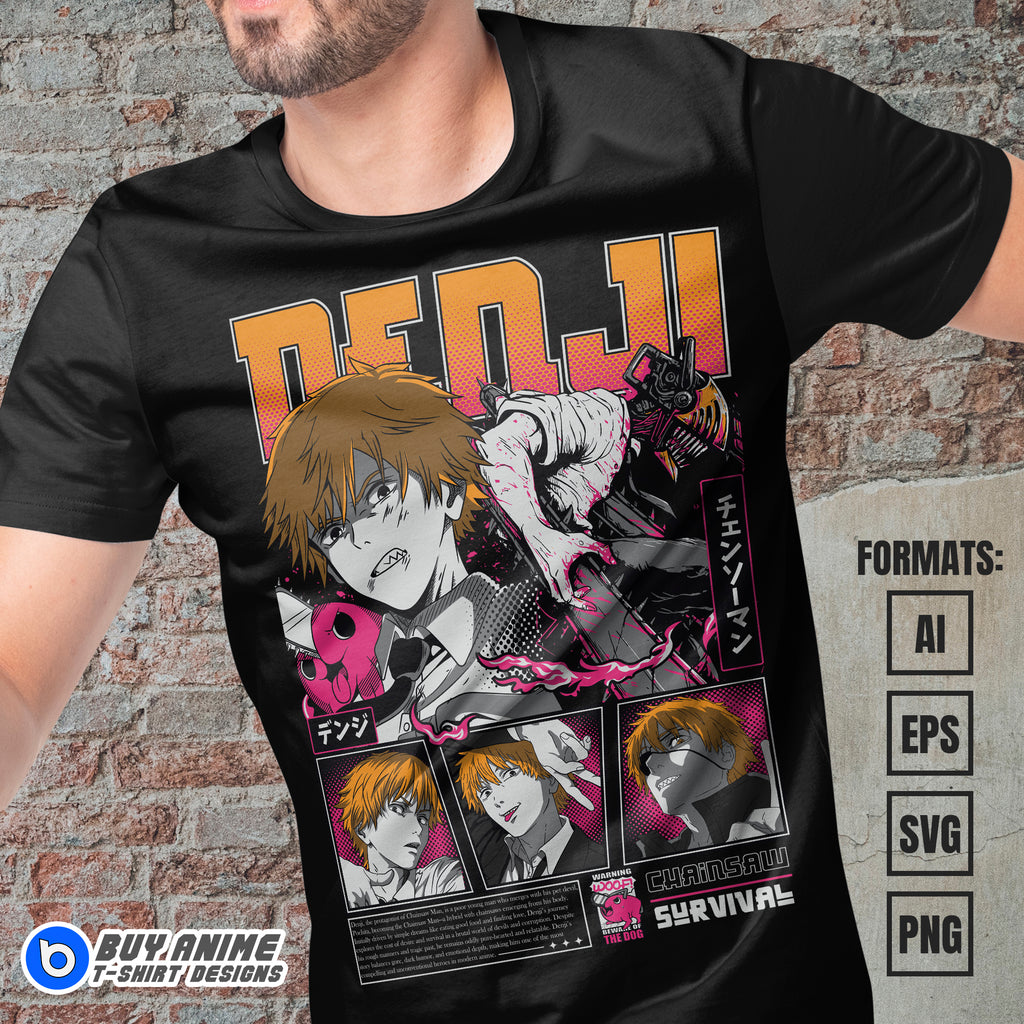 Premium Denji Chainsaw Man Anime Vector T-shirt Design Template #7